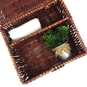 Brown Square Wicker Storage Basket w/ Lid Closure